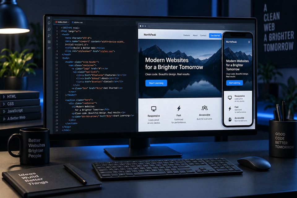 Código de uma página e visualização responsiva do site