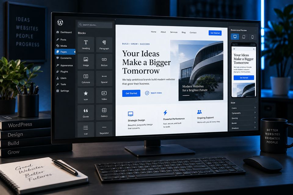 Editor visual de páginas para criação de sites